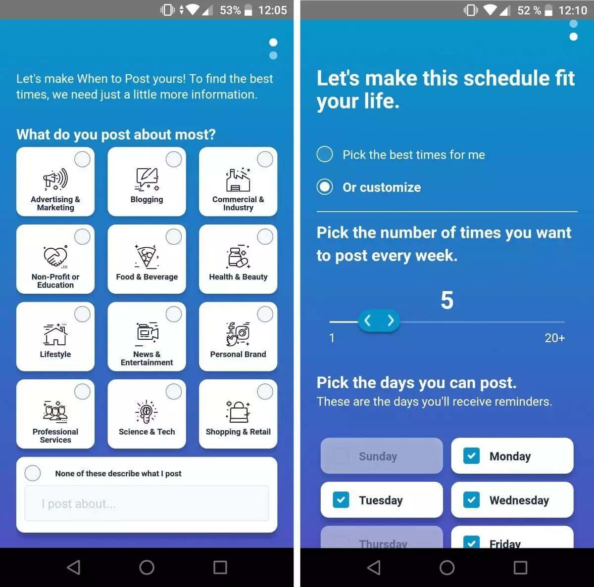 WhenToPost: configuración en la app de Android