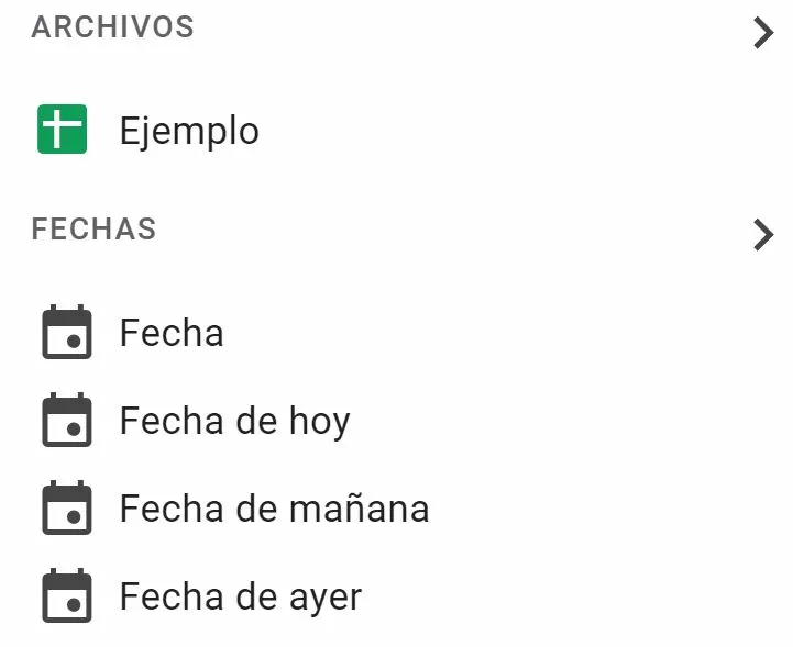 Captura de pantalla del menú desplegable para la fecha en Google Sheets