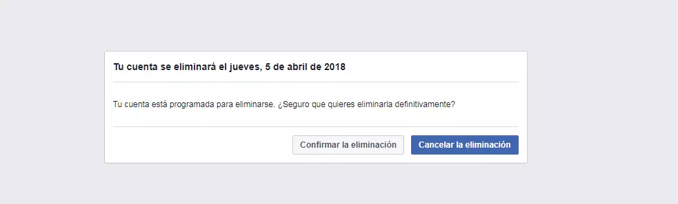 Facebook: Confirmar la eliminación