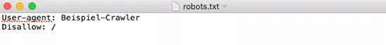 Captura de pantalla de un archivo robots.txt en el que se excluye un rastreador específico