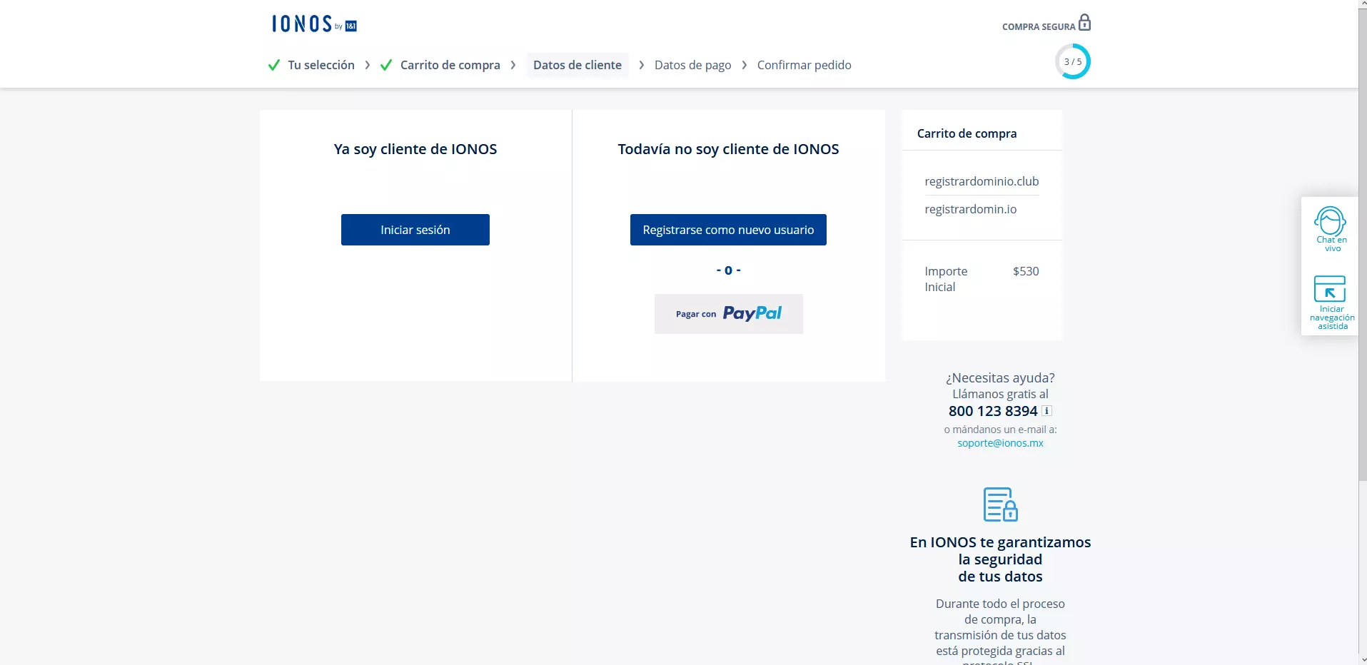 Registrar un dominio con IONOS: inicio de sesión de cliente