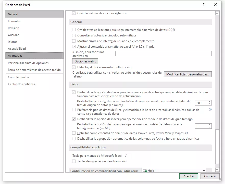 Ajustes avanzados en Excel