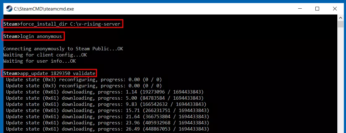 V Rising: instalación de la aplicación del servidor a través de SteamCMD
