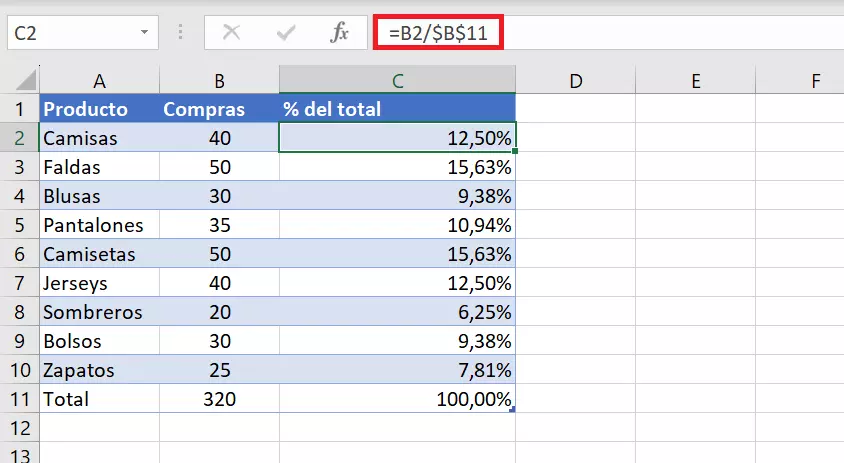 Calcular porcentajes de una suma en Excel