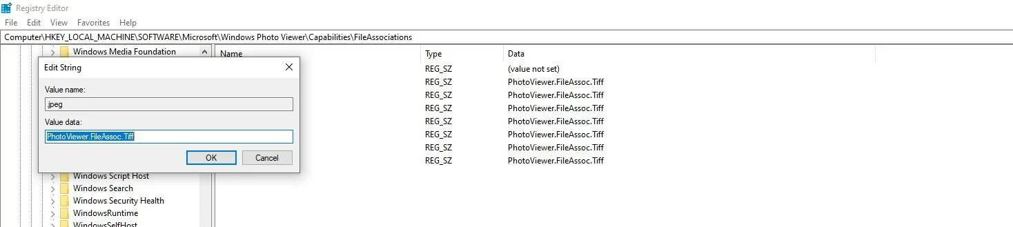 Menú para editar la secuencia de caracteres en el registro de Windows