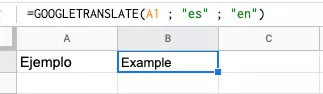 Función de Translate en Google Sheets haciendo referencia a otra celda