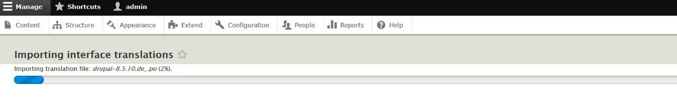 Tutorial de Drupal: menú para importar una traducción de la interfaz de usuario
