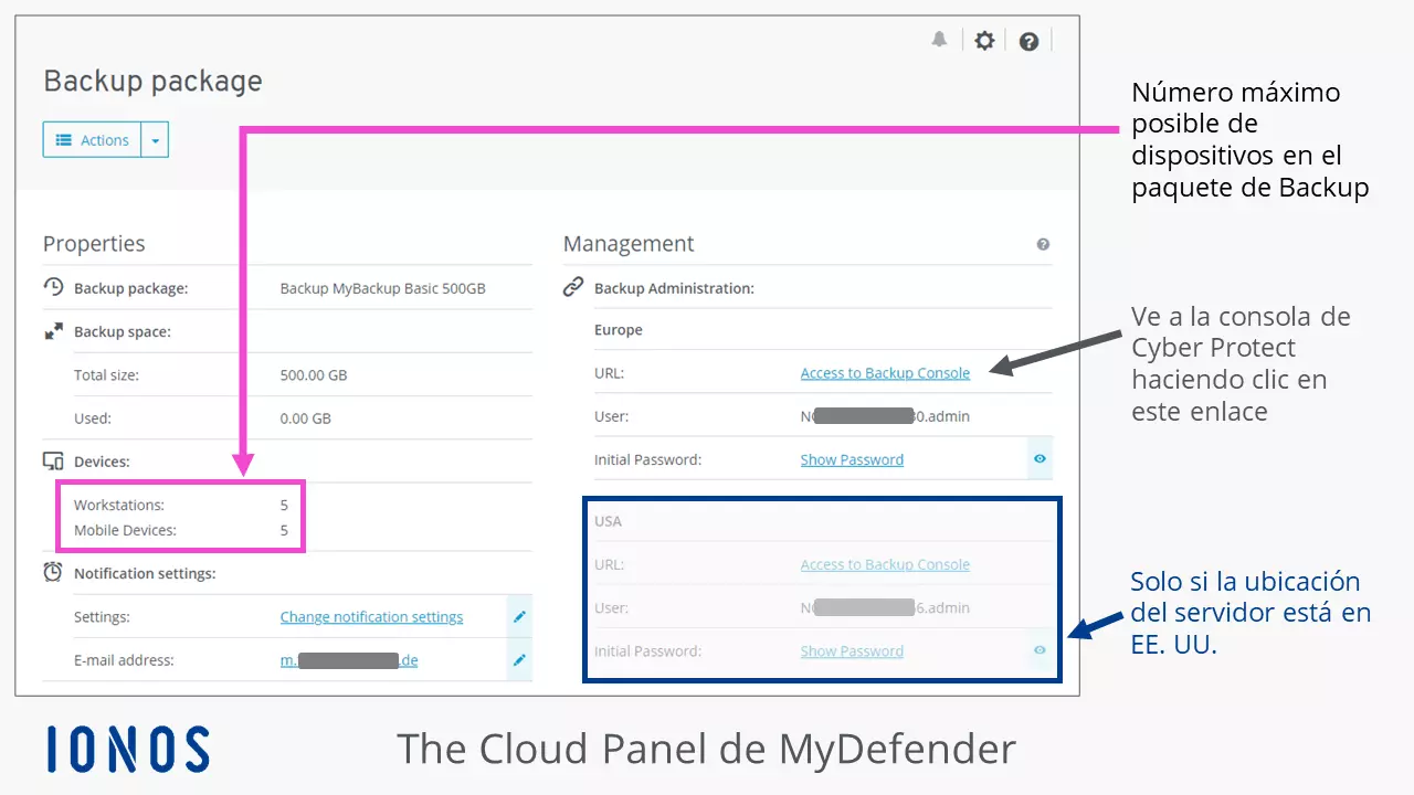 Copia de seguridad de las fotos con MyDefender: la página de copias de seguridad de tu cuenta