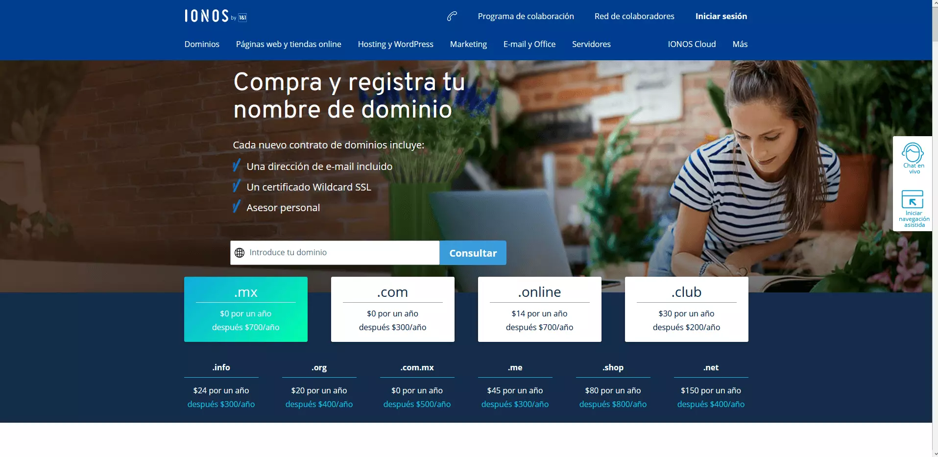 Comprueba la disponibilidad del dominio que deseas con IONOS 