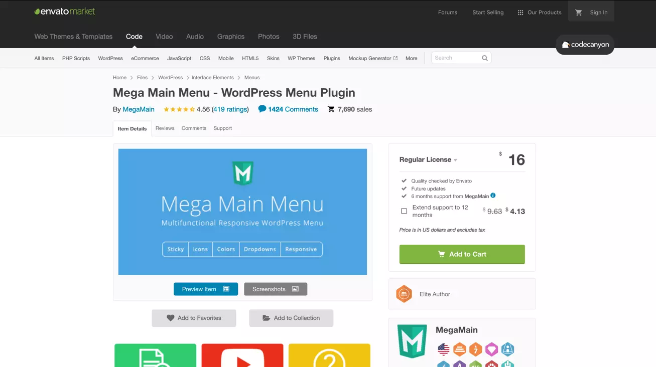 Mega Main Menu en codecanyon