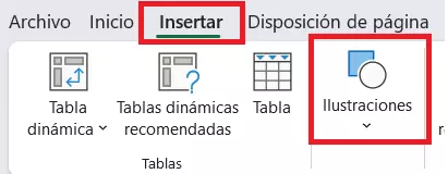 Menú de Excel: incluir ilustraciones