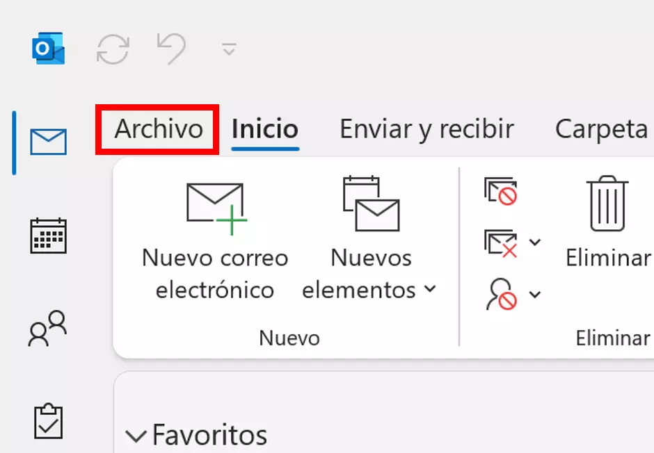 Cinta de Outlook: pestaña Archivo