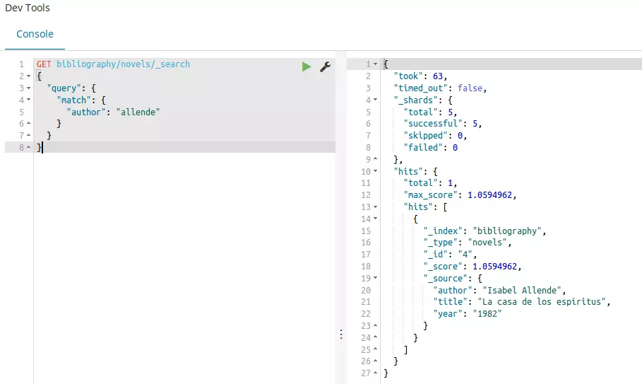 Ejemplo de una búsqueda en Elasticsearch