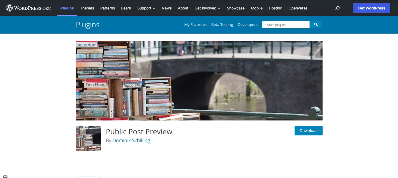 Página de inicio del plugin Public Post Preview