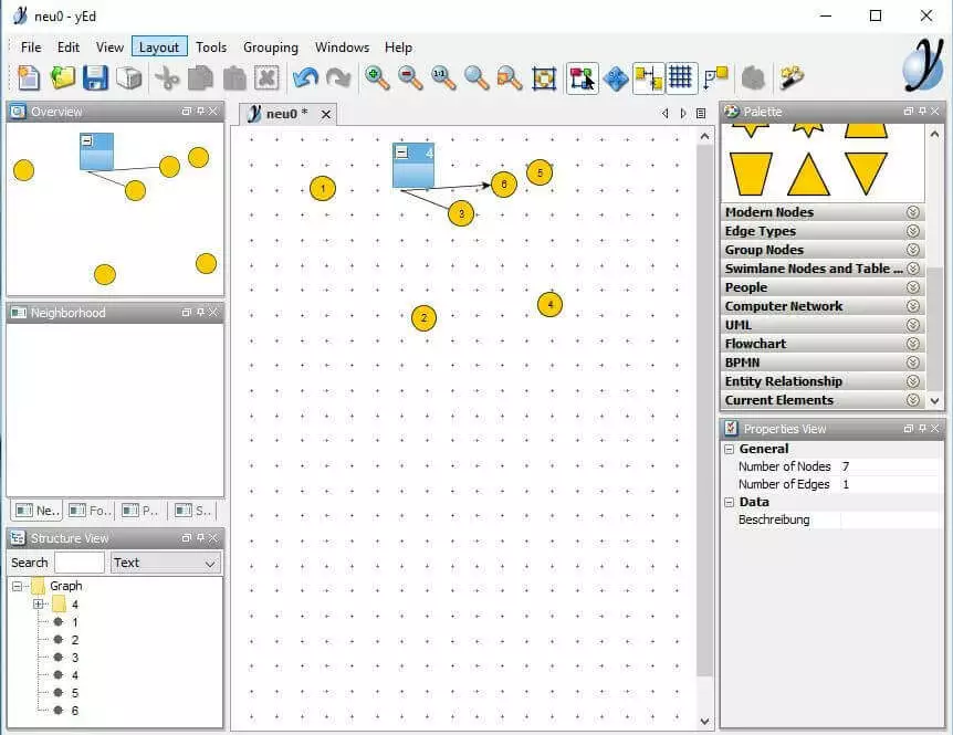 Vista de la superficie de trabajo en yEd Graph Editor