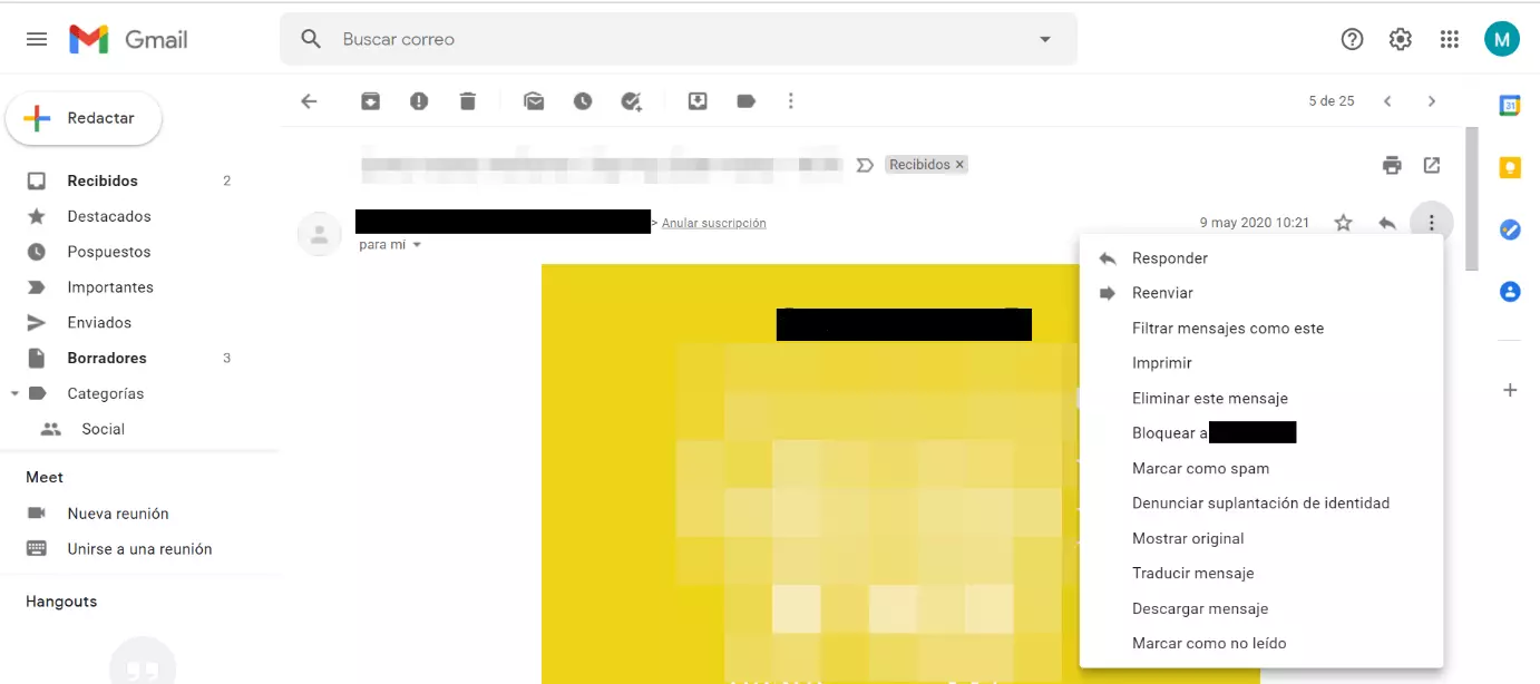 Gmail: el menú con tres puntos en tu buzón de correo