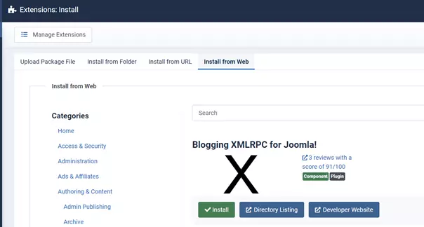 Instalar extensiones en el backend de Joomla