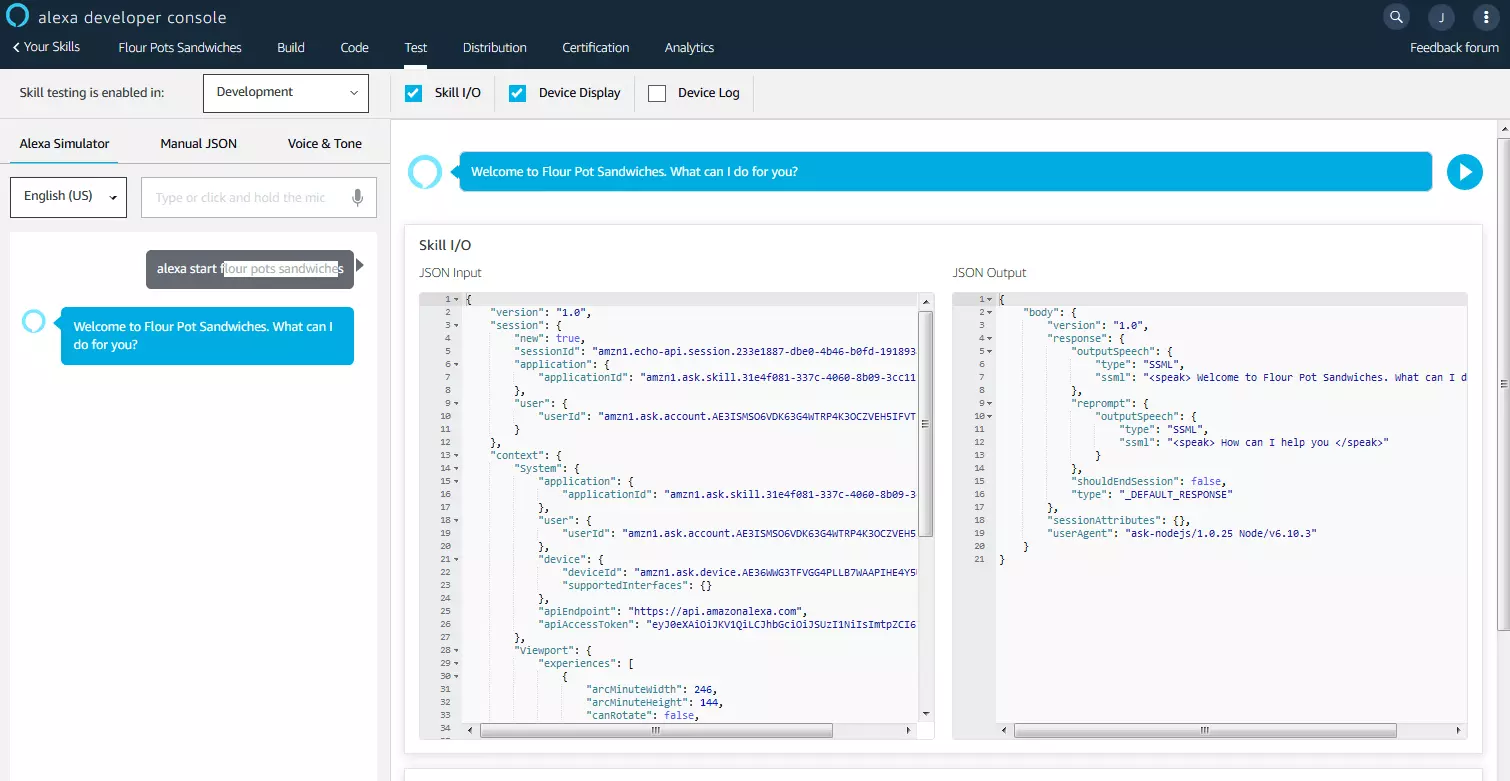 Alexa Developer Console: entorno de pruebas