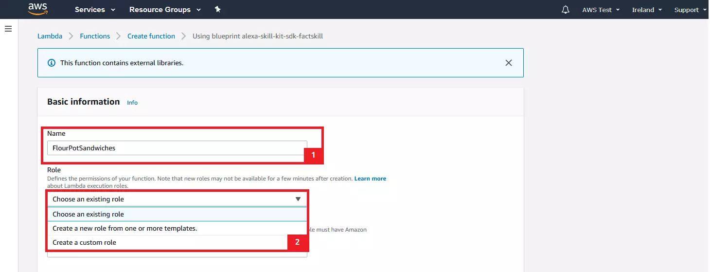 AWS Management Console: información básica de la función Lambda