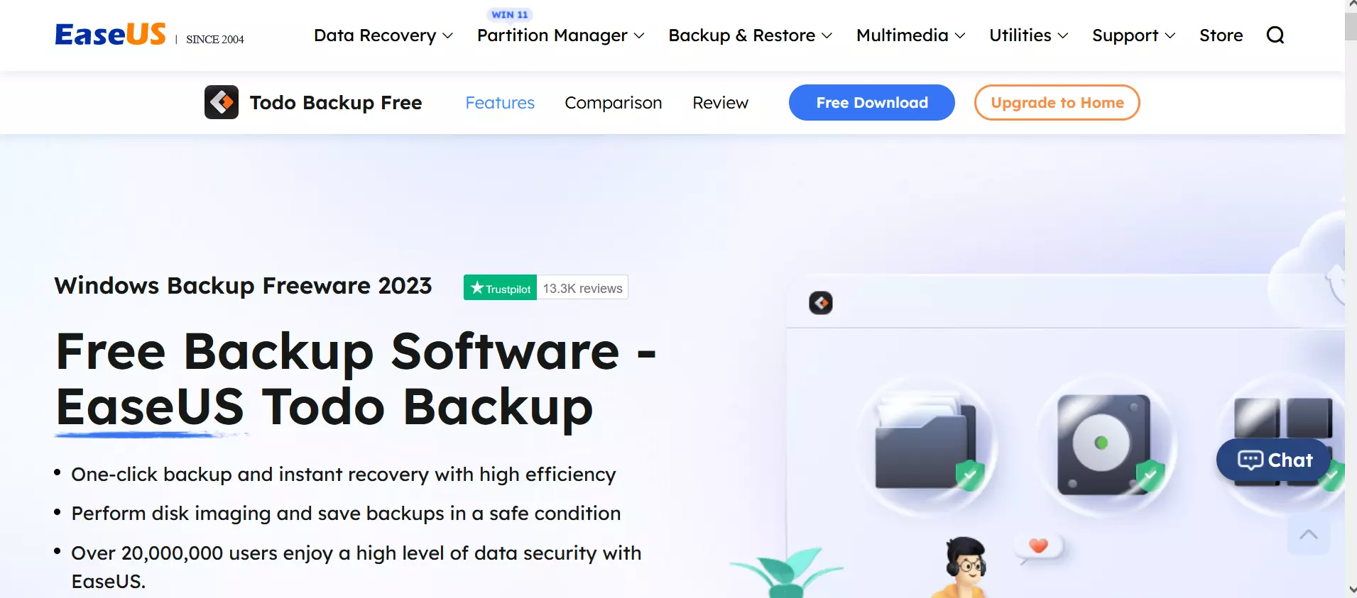 Captura de pantalla de la página web de EaseUS Todo Backup Free