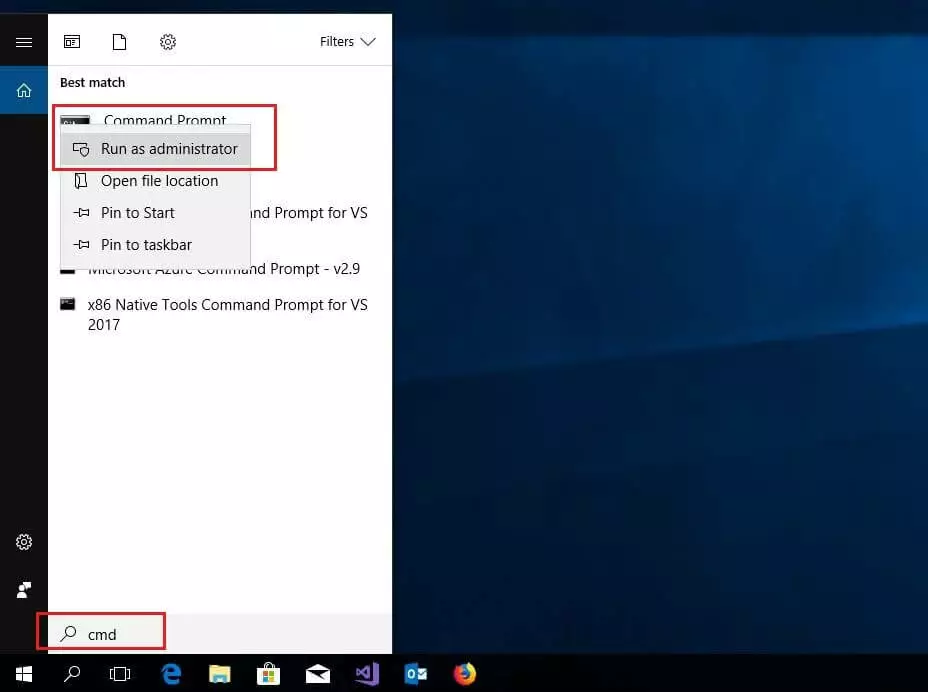 Windows 10: resultado de la búsqueda del término "cmd"