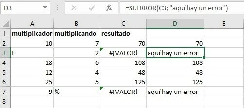 SI.ERROR muestra un comentario en caso de error