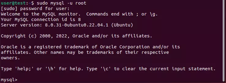 Iniciar sesión en el servidor MySQL a través del terminal Ubuntu