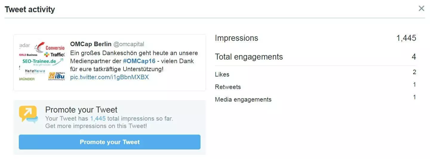 Screenshot de los procesos de un tuit en Twitter Analytics