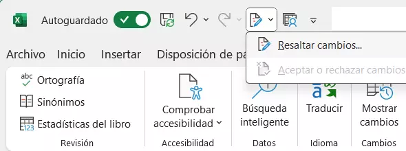 Excel: menú del control de cambios