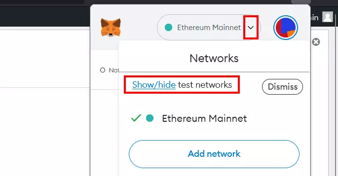 Menú de MetaMask en Mozilla Firefox