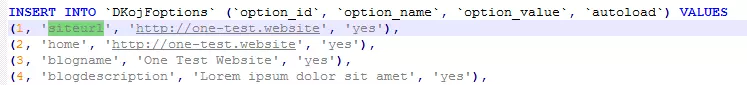 Contenido de la base de datos SQL