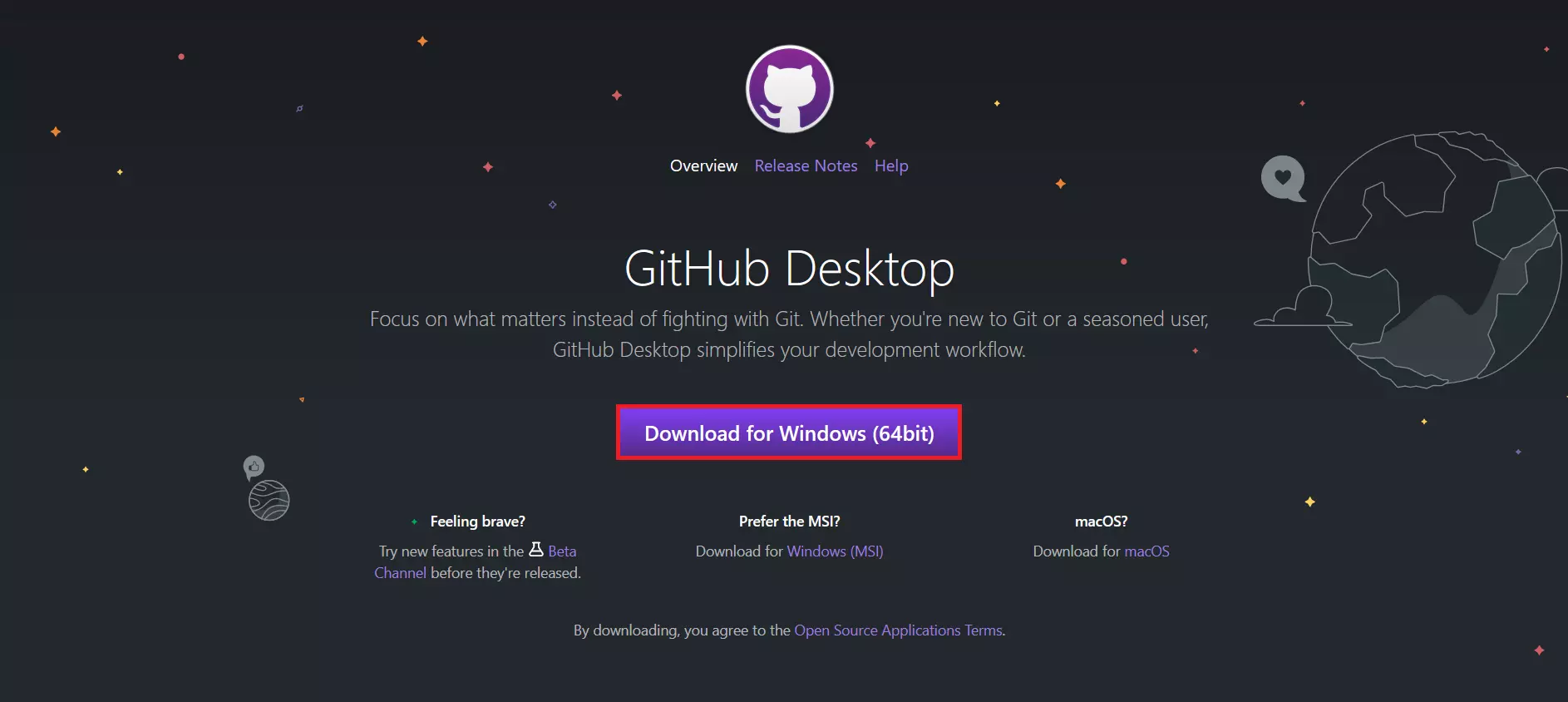 Página de descarga de GitHub Desktop