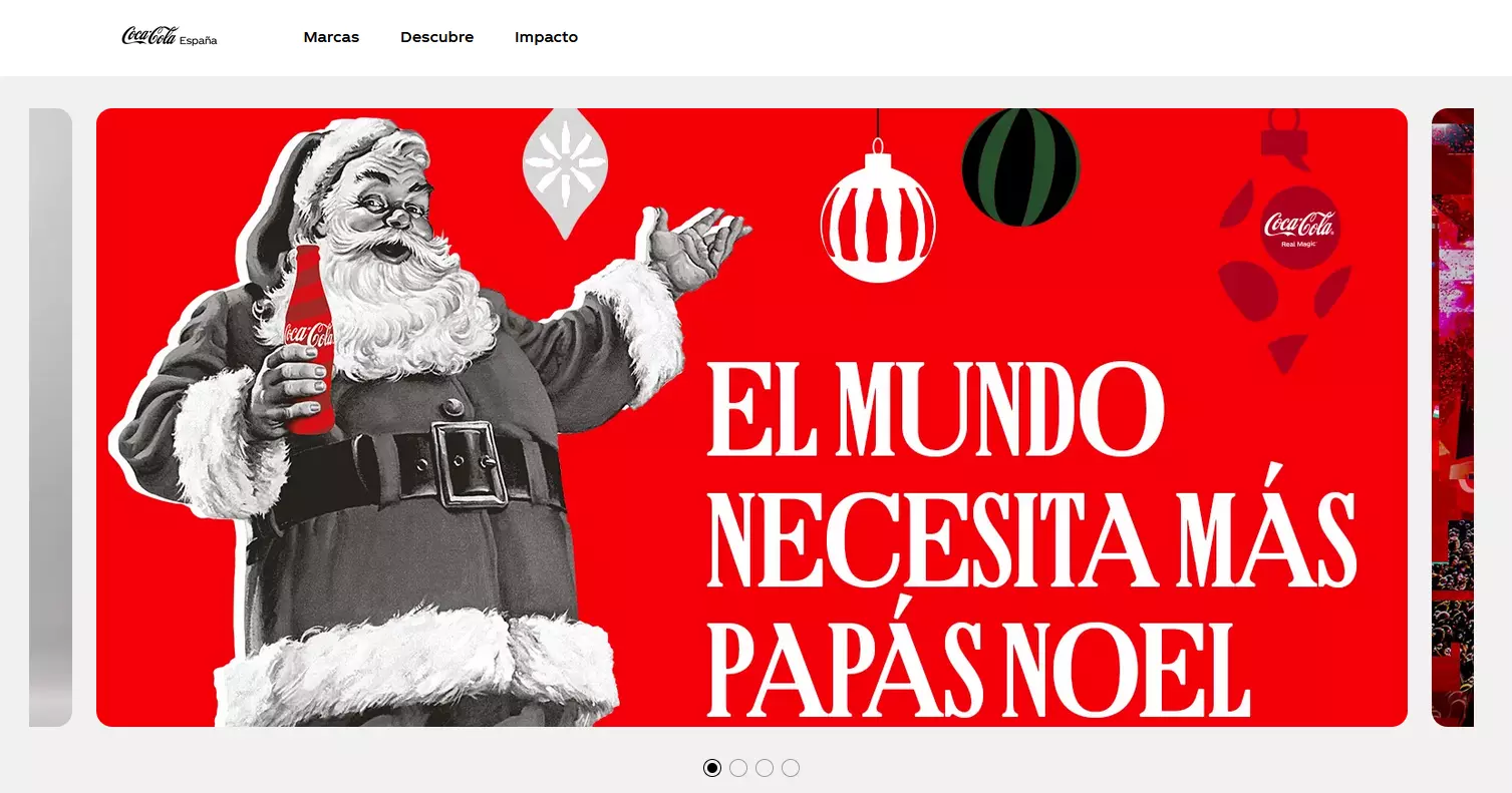 Captura de pantalla de la página de Coca Cola especialmente diseñada para Navidad