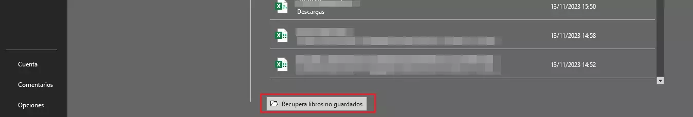 Excel: recuperar libros no guardados