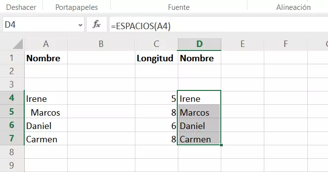 Conjunto de datos tras corregir la disposición en Excel 