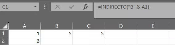 Representación en Excel de la función INDIRECTO con texto en la referencia de celda