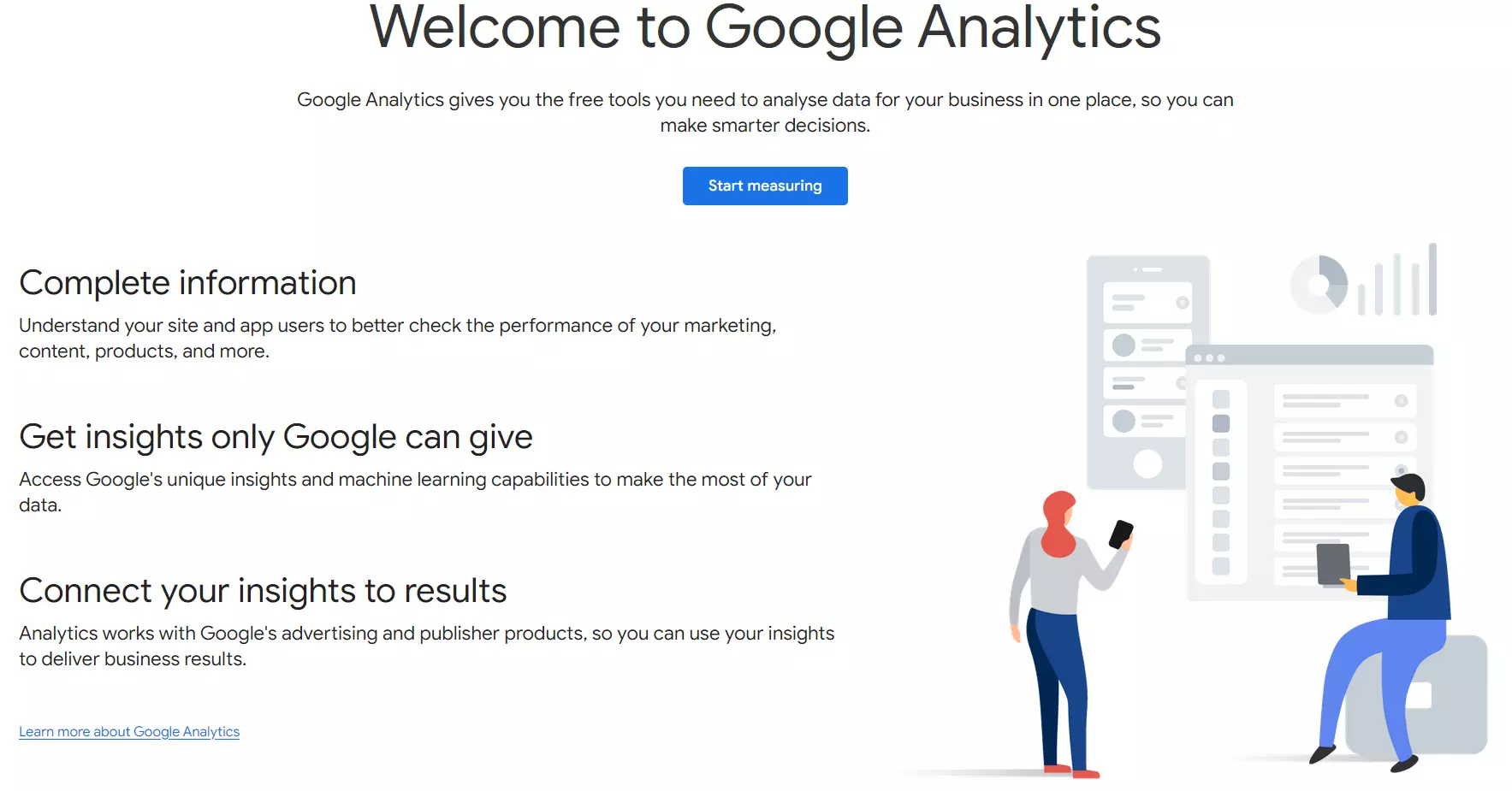 Página de inicio de Google Analytics