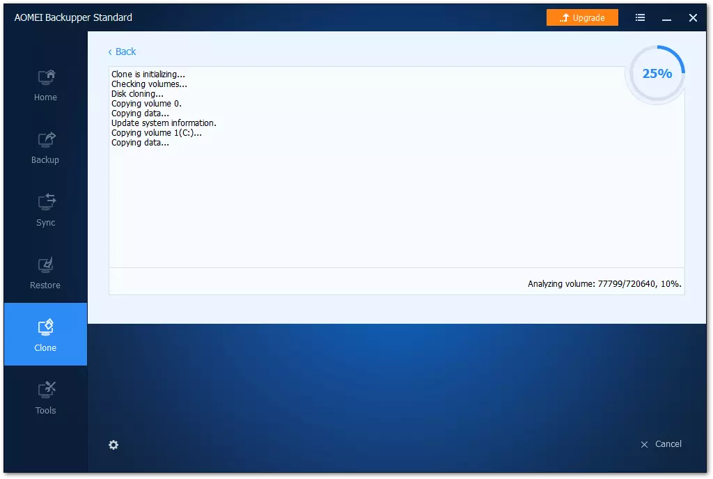AOMEI Backupper Standard: detalles del proceso de clonación de un disco duro