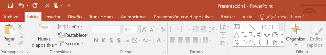 PowerPoint: pestaña “Archivo” del menú