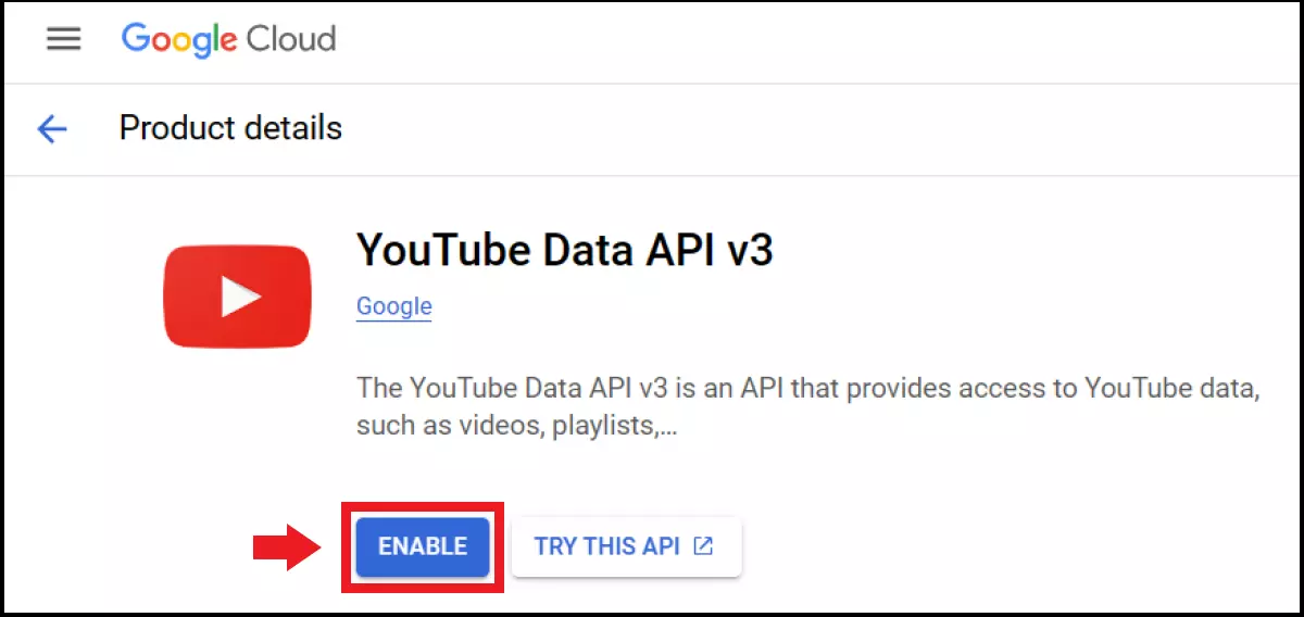 Activación de las APIs de YouTube seleccionadas