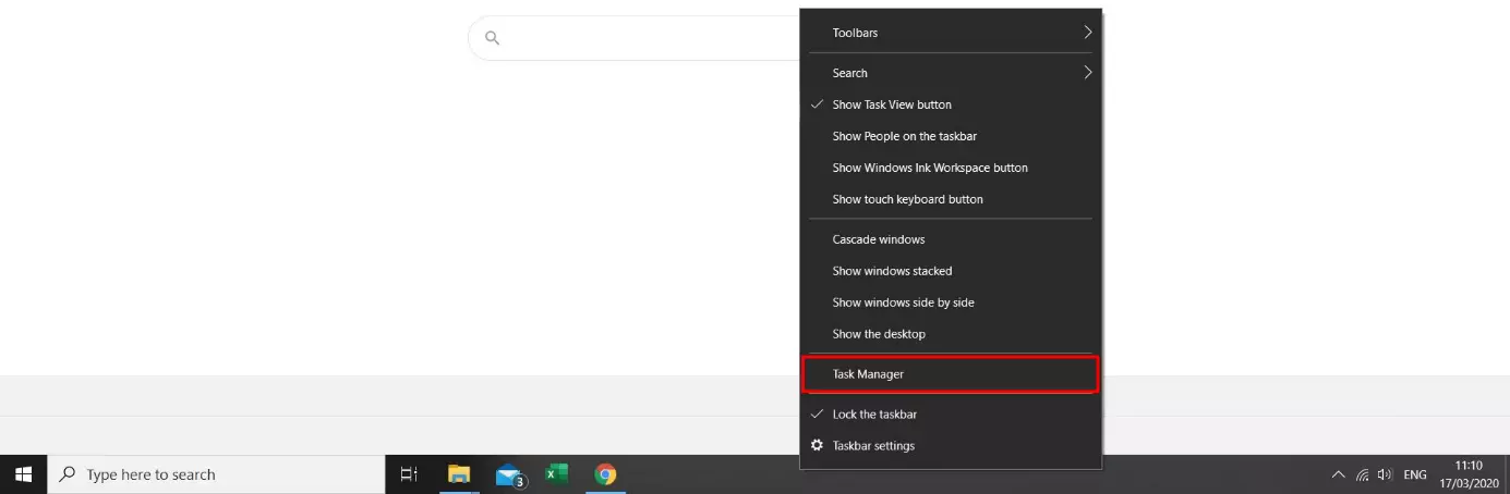 Abrir el task manager en el menú contextual de la barra de tareas