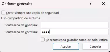 Excel: opciones generales de las herramientas para guardar