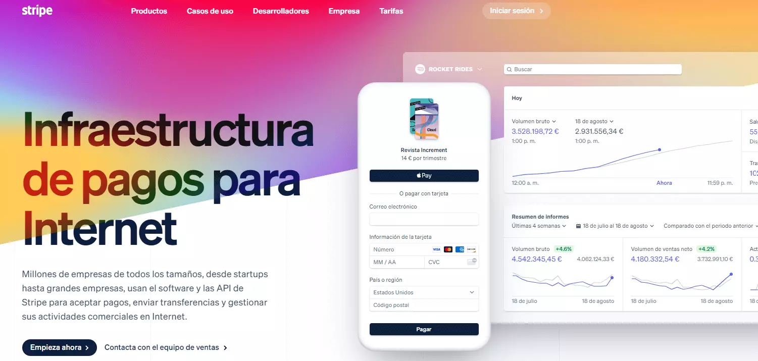 Página de inicio de Stripe