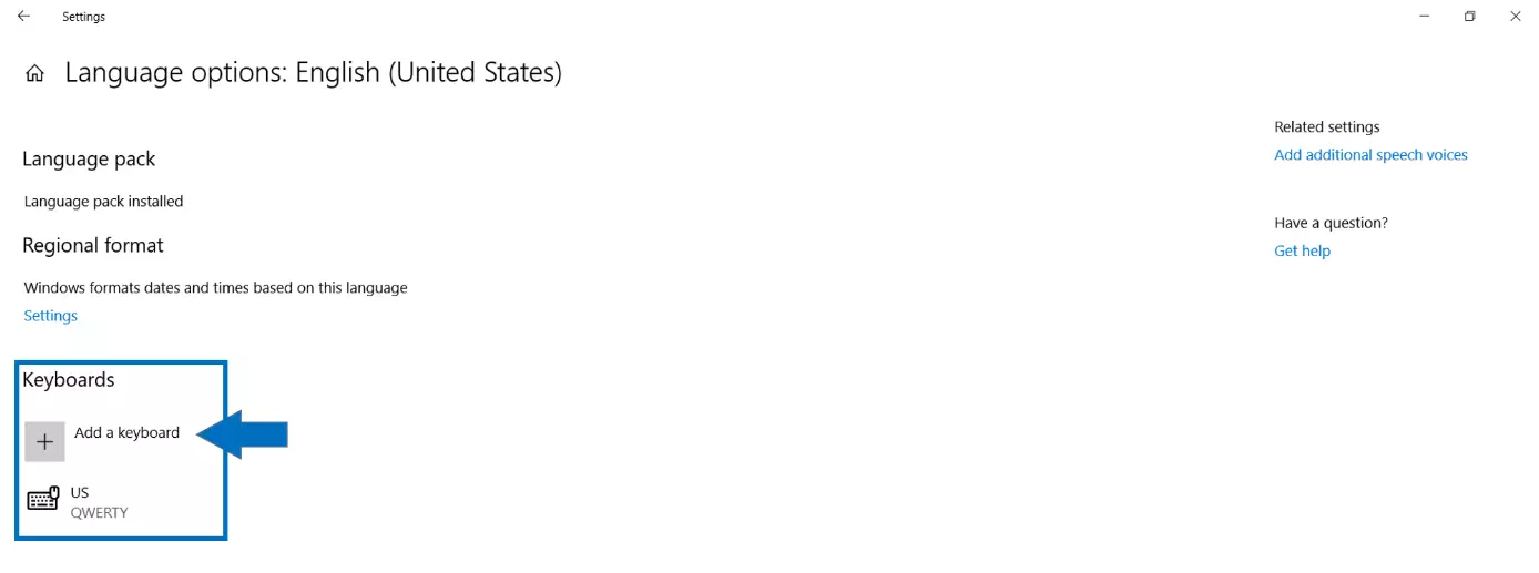 Opciones de idioma en Windows 10: “Agregar un teclado”