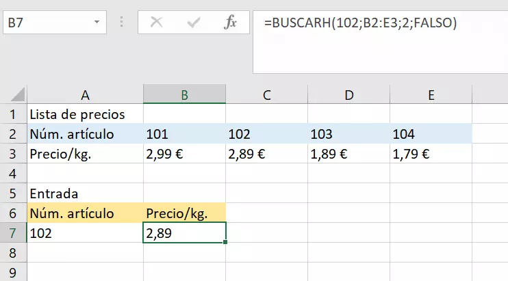 Ejemplo de BUSCARH con resultado.