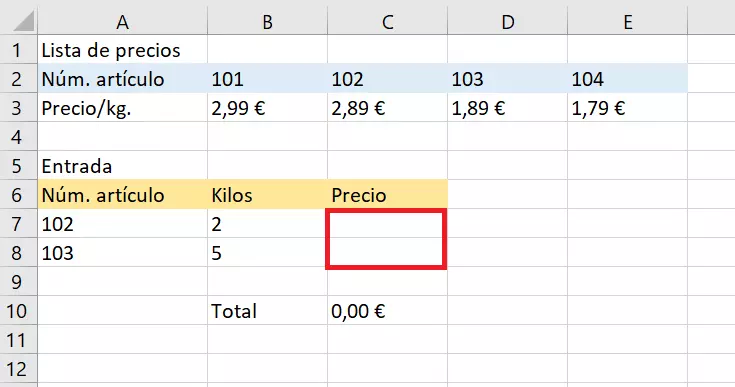 BUSCARH: multiplicación de valores.