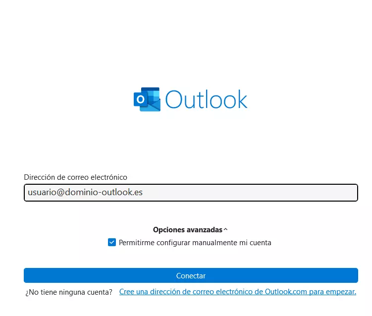 Outlook: configurar cuenta manualmente