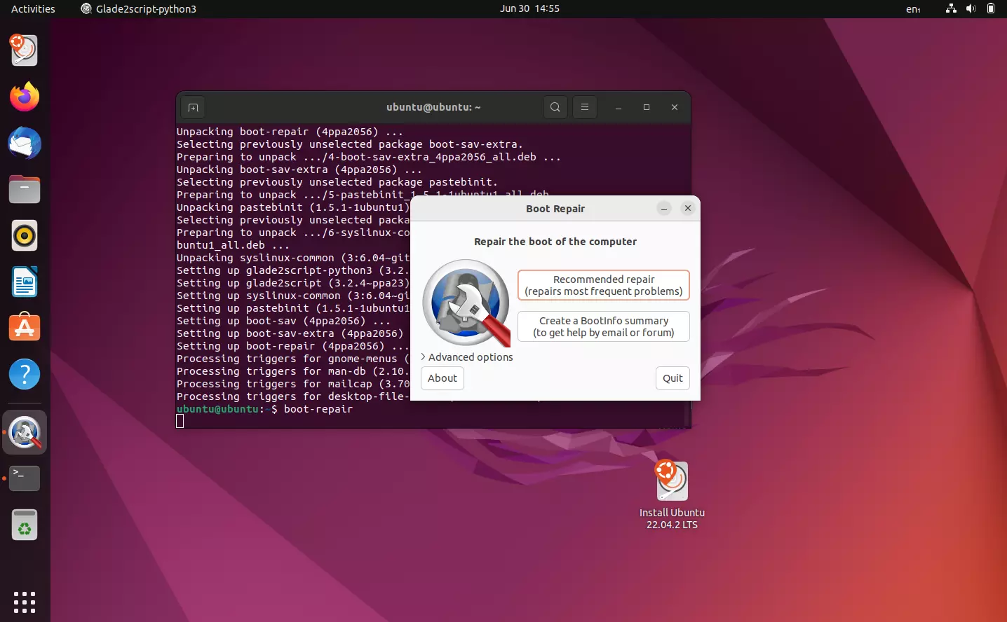 Interfaz de usuario de boot-repair de Ubuntu