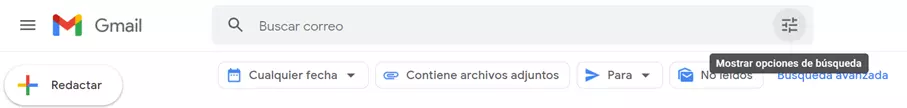 Bandeja de entrada de Gmail: mostrar opciones de búsqueda