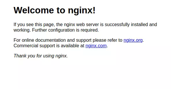 Mensaje de bienvenida de un servidor web Nginx en el navegador